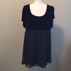 ** SOLD ** Citiknit tunic black w/polka dot sheer